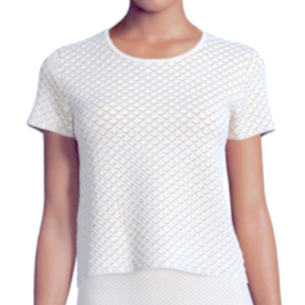 Theory Ferson Glossed White Boxy Textured Knit Cropped Top - S